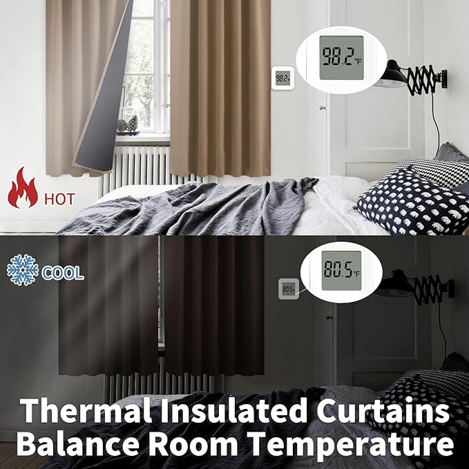 BGment 100% Room Darkening Thermal Insulated Blackout Curtains 63 Inches Long with Liner, Rod Pocket and Back Tab Double Layer Noise Cancelling Curtains for Bedroom (52 x 63 Inch, 2 Panels, Taupe)
