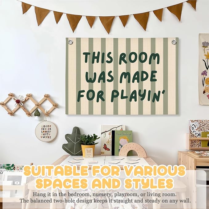 Playroom Wall Decor, This Room Was Made For Playin Linen Canvas Banner, Toddler Playroom Decor Kids Toy Room Nursery Wall Decor for Toddler Boys Bedroom, 30x20 Inch