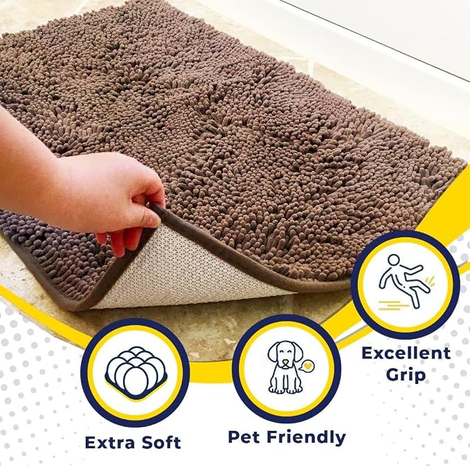 Muddy Mat® | Super Water Absorbent Door Mat Indoor, Microfiber Quick Dry Chenille Entryway Rug, Slip Resistant Front Door Mat, Indoor Mats for Entryway, Machine Washable Pet Rug, Tan 16" x 24"