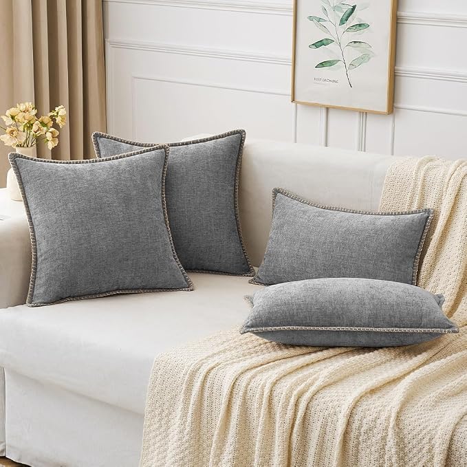 MIULEE Pack of 2 Couch Throw Pillow Covers 20x20 Inch Dark Gray Farmhouse Decorative Pillow Covers with Stitched Edge Soft Chenille Solid Dyed Pillow Covers for Sofa Bed Living Room