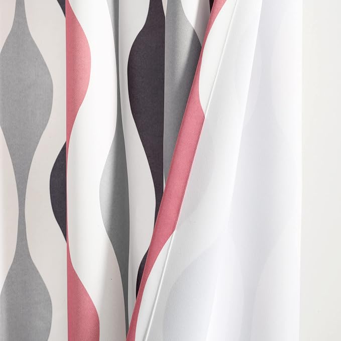 Lush Decor Mid Century Geo Room Darkening Window Curtain Panels Pair 52" W x 95" L Coral & Gray - Retro Curtains for Living Room - Vintage Drapes