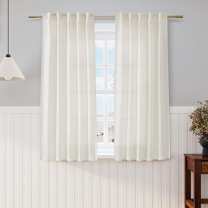 Nanspring 54 Inch Semi Sheer Linen Curtains,Linen Blend Light Filtering Panels Back Tab and Rod Pocket Modern Neutral Drapes for Bedroom Living Room, Cream, 2 Panels, 34 x 54 Inch