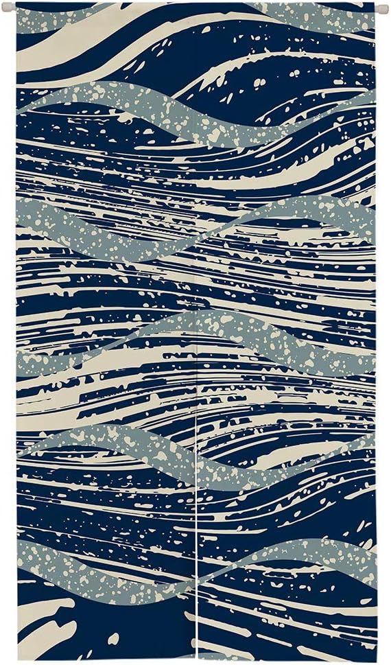 Ofat Home Japanese Traditional Noren Doorway Curtain/Tapestry Navy Blue Fuji Painting 33.5"x 59" inch (Wave)