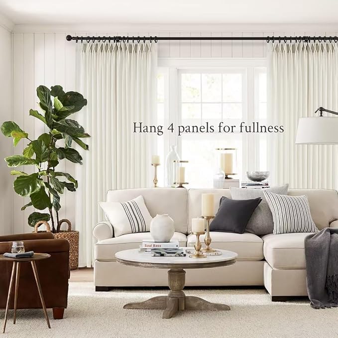 Topfinel 105 Inch Curtains 1 Panels Set,Two Packs Pinch Pleat Back Tab Linen Window Semi Sheer Privacy Thick Decorative Curtain Drapes for Living Room Bedroom,72x105 in Long,Ivory/Off White