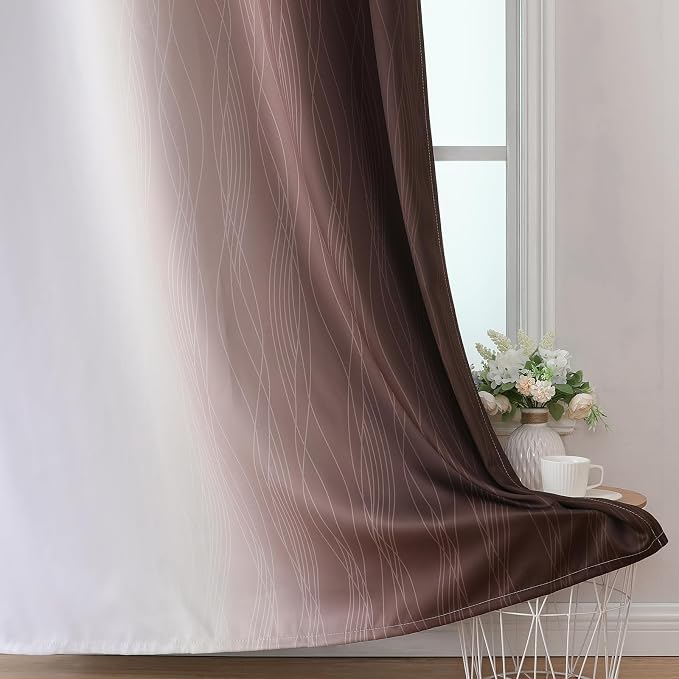 Estelar Textiler Brown and Greyish White Ombre Blackout Curtains 45 Inch Length 2 Panels, Full Room Darkening Gradient Drapes for Bedroom, Thermal Insulated Grommet Short Curtains for Bathroom,42Wx45L