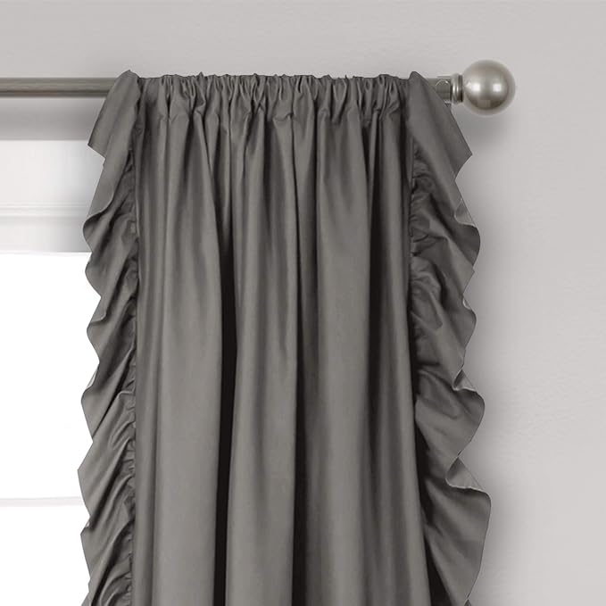 Lush Decor Reyna Ruffle Window Curtain Panel Set, Pair, 54" W x 95" L, Gray - Flowy Curtain Set - Romantic Ruffle Curtains for Bedroom, Living room, or Dining Room - Farmhouse & Cottage Home Decor