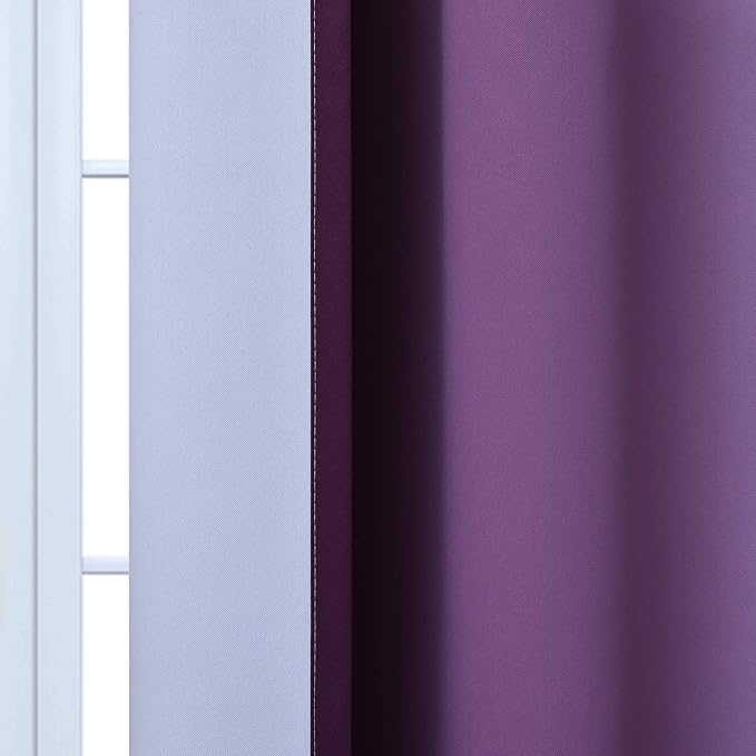 Yakamok Room Darkening Ombre Curtains 84 Inch Length, Purple and Greyish White Thermal Insulated Gradient Color Curtains,Light Blocking Grommet Window Drapes for Bedroom,70 Inch Width,2 Panels