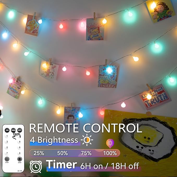 suddus 76ft Connectable Globe String Lights Plug in Remote Pastel Color | 200 Led Pastel Fairy Lights With Timer 8 Mode, String Lights for Bedroom,Dorm, Classroom, Party, Indoor,Outdoor Decor