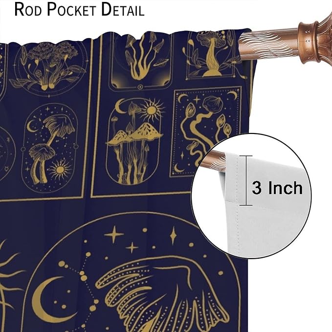 Mushroom Curtains,Boho Style Mystical Plant Sun Moon Print Window Treatments for Bedroom Living Room Kitchen Purple Herbs Window Drapes 2 Panels Set,Total Size 72 x 63 Inch