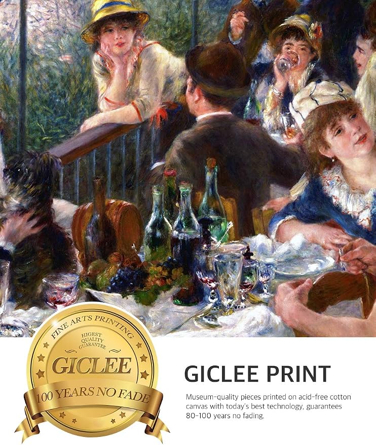 DECORARTS - Luncheon of the Boating Party by Pierre-Auguste Renoir, Giclee Print on Canvas. Ready to Hang, Wall Art for Home and Office Decor. Canvas Print Size: 30x20in Total Framed Size: 36x26