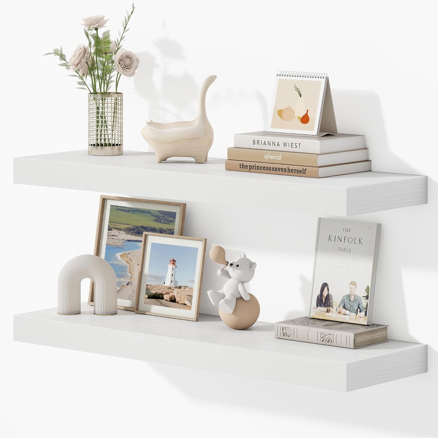 Dreamland 32 Inches Floating Shelves for Wall, 9.3" Deep Long Floating Shelves Set of 2, Large Display & Storage Shelf, Wall Shelf for Bathroom Bedroom Living Room Kitchen Office, White