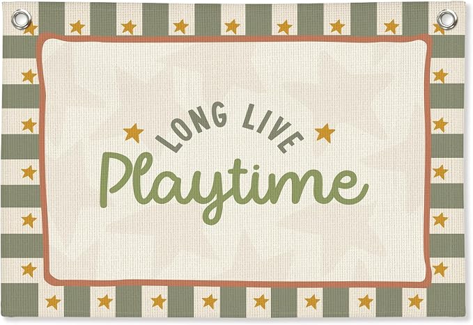 Playroom Wall Decor,Long Live Playtime Linen Canvas Banner,Sage Green Toddler Playroom Decor Kids Room Nursery with Star Pattern Wall Decor for Toddler Boys Toy Room Bedroom,30x20 Inch