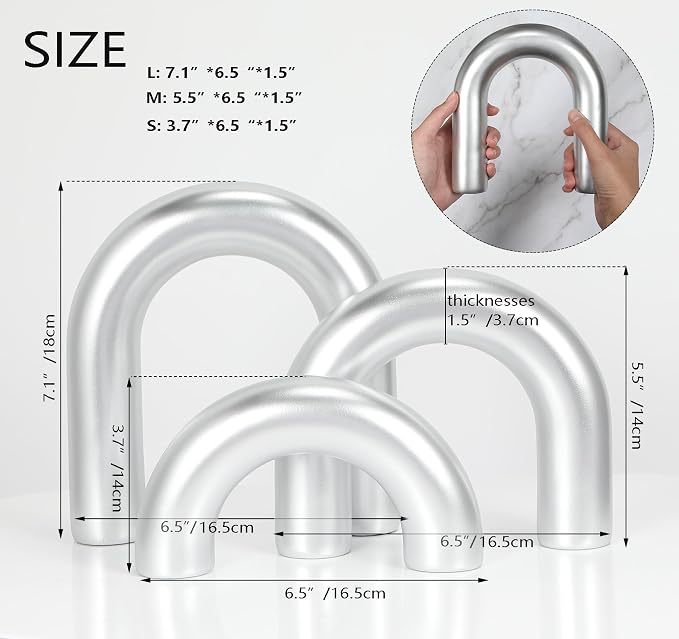 HMASYO 3Pcs Sliver Arch Decorative Objects Statue, Coffee Table Bookshelf Aesthetic Decor for Living Room Bedroom, Knick Knacks Home Table Top Decor for Shelves Boho Office Decor