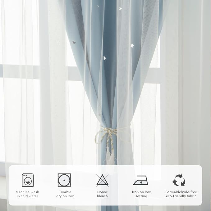 2 Panels Blue Star Blackout Curtains 120 Inches Long, Privacy Light Filtering Cute Drapes for Kids Bedroom, Thick Grommet Double Layer Nursery Princess Curtains for Glass Door (50"W x 120"L)
