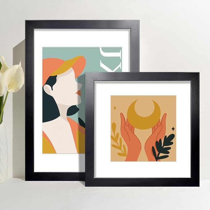 LaVie Home 12x12 Picture Frame Black Poster Frame,Display Pictures 8x8 with Mat or 12x12 Without Mat, Stable and Sturdy Frame and Polished Plexiglass, Horizontal and Vertical Format of The Walls