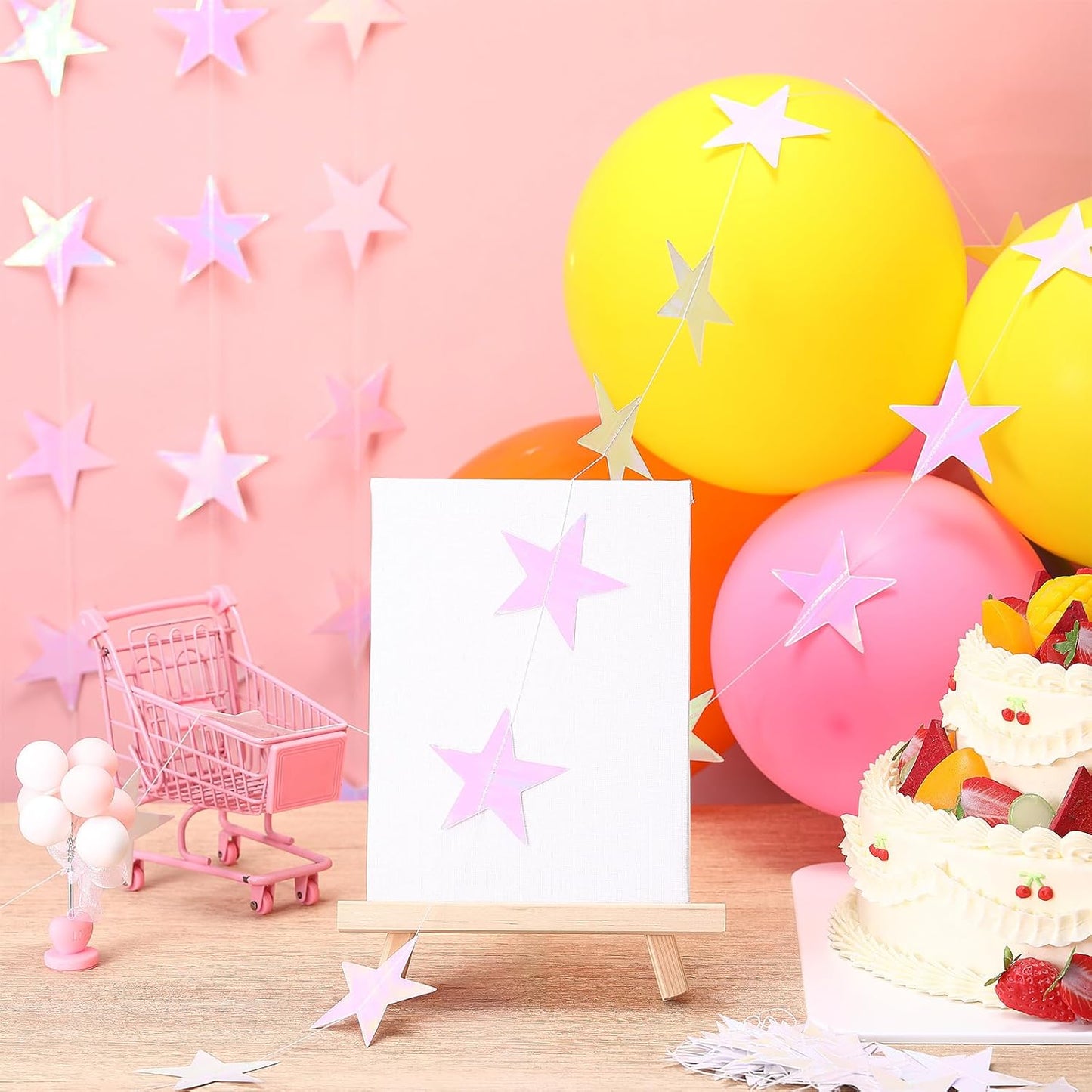 Patelai Glitter Star Garland Banner Decor 130 Feet Star Hanging Bunting Banner Twinkle Backdrop for Homecoming Classroom Wedding Birthday Halloween Christmas Party Supplies(Iridescent Pink)