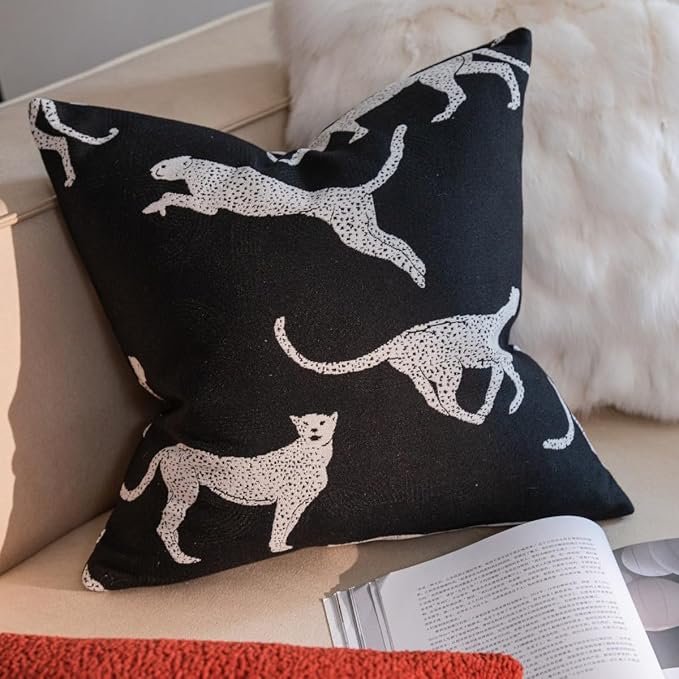 Croker Horse 22x22'' Throw Pillow Cushion Covers - Black Embroidery Leopard Cheetah Luxury Modern Style Couch Sofa Pillow Cover for Living Room Bedroom