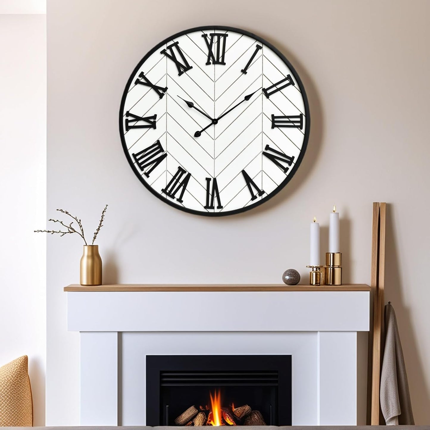 30 Inch Large Wall Clock Farmhouse Style - White Silent Non-Ticking Rustic Decor for Living Room, Kitchen, Bedroom