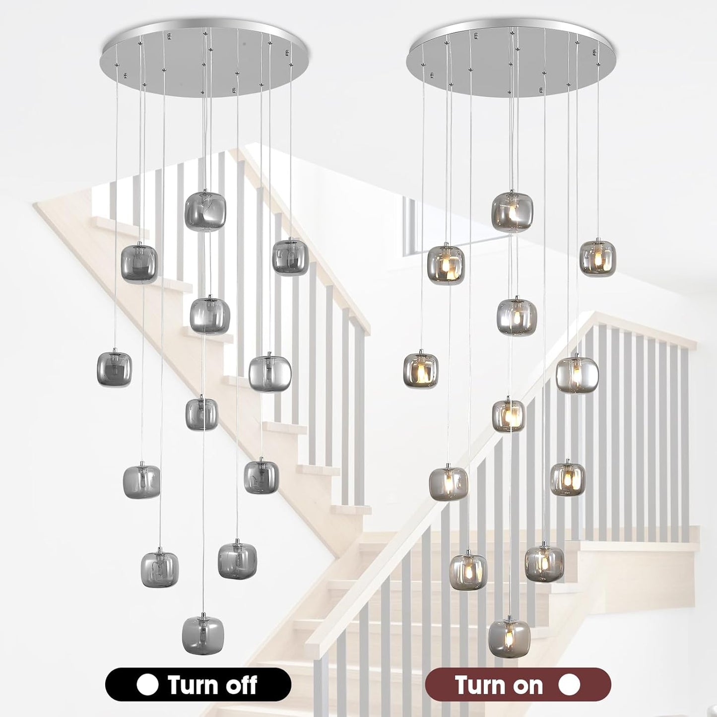 Flush Mount Chandelier,Crystal Pendant Light with 12 G9 LED Bulbs,Chandelier Hanging Flush Mount Lighting Fixtures for Spiral Staircase,Foyer,Entryway,Living Room(12 Lights,3000K)