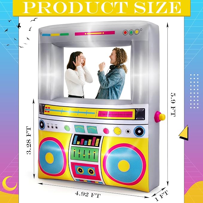 Soulchen 6 x 5 ft Inflatable Radio Boombox Decor with Built in LEDs Lighted and Air Blower, 80's 90's Party Decoration Blow up Giant Boombox for Hip Hop Birthday Disco Photo Props(Radio,Yellow)