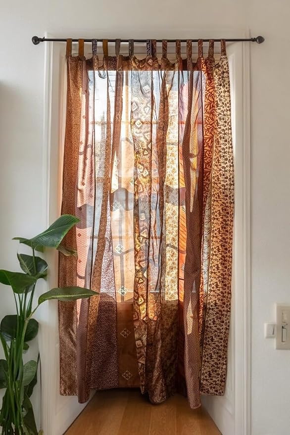 Assorted Hippie Colorful Curtains Light-Filtering – Boho Curtains, Bed Canopy Panel, Tapestry or Window Treatment Patchwork Brown Color (84 X 43 Inches)