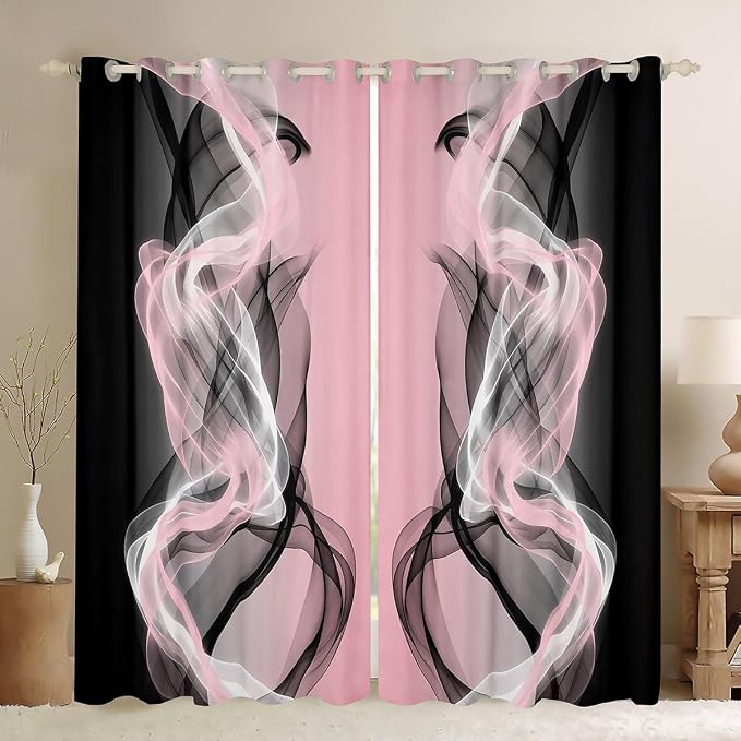 jejeloiu Pink Curtains for Bedroom Living Room Abstract Blackout Darkening Drapes Strip Lines Window Treatments, 2 Panels 52 x 84 Inch Geometric Modern Room Decor