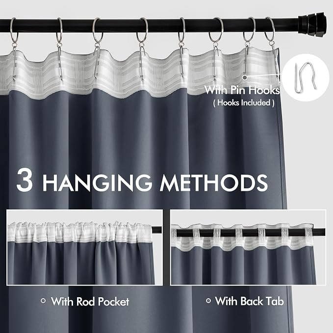 MIULEE Stone Blue Back Tab Blackout Curtains 84 Inch Length 2 Panels Set for Living Room Bedroom Privacy, Rod Pocket/Pinch Pleat Thermal Insulated Room Darkening Pleated Light Blocking Drapes