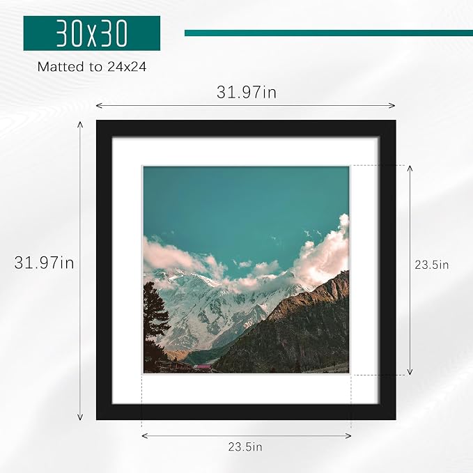 Picrit 30x30 Picture Frame 3 Pack, Black Poster Frame, Display Poster 24 x 24 with Mat or 30 x 30 without Mat for Horizontal or Vertical Wall Mounting