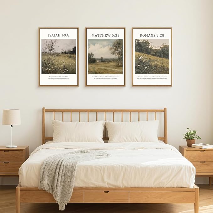LHIUEM Large Bible Christian Scripture Framed Canvas Wall Art Set,Jesus Religious Verse Wall Decor,Vintage Nature Flowers Artwork for Living Room,Bedroom,Dining Room,Office -24"x36"x3