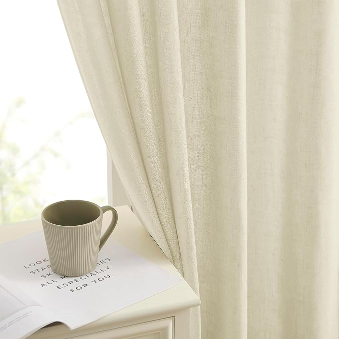 Joydeco Linen Curtains 90 Inch Length 2 Panels Set for Bedroom, Light Filtering Drapes for Living Room,Linen Blend Curtains 52 Inches Wide with Rod Pockets Back Tab (W52 x L90 Inch, Natural)