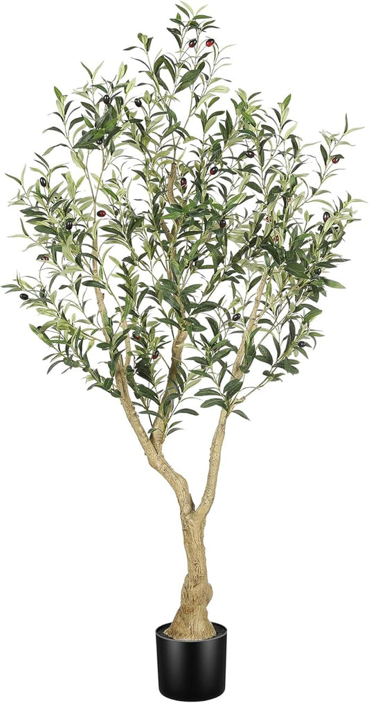 LYERSE Olive Tree 5ft - Olive Trees Artificial Indoor - Faux Olive Tree 5ft with Large Olive Branches and Lifelike Fruits - Fake Olive Tree for Modern Home Office House Living Room Decor