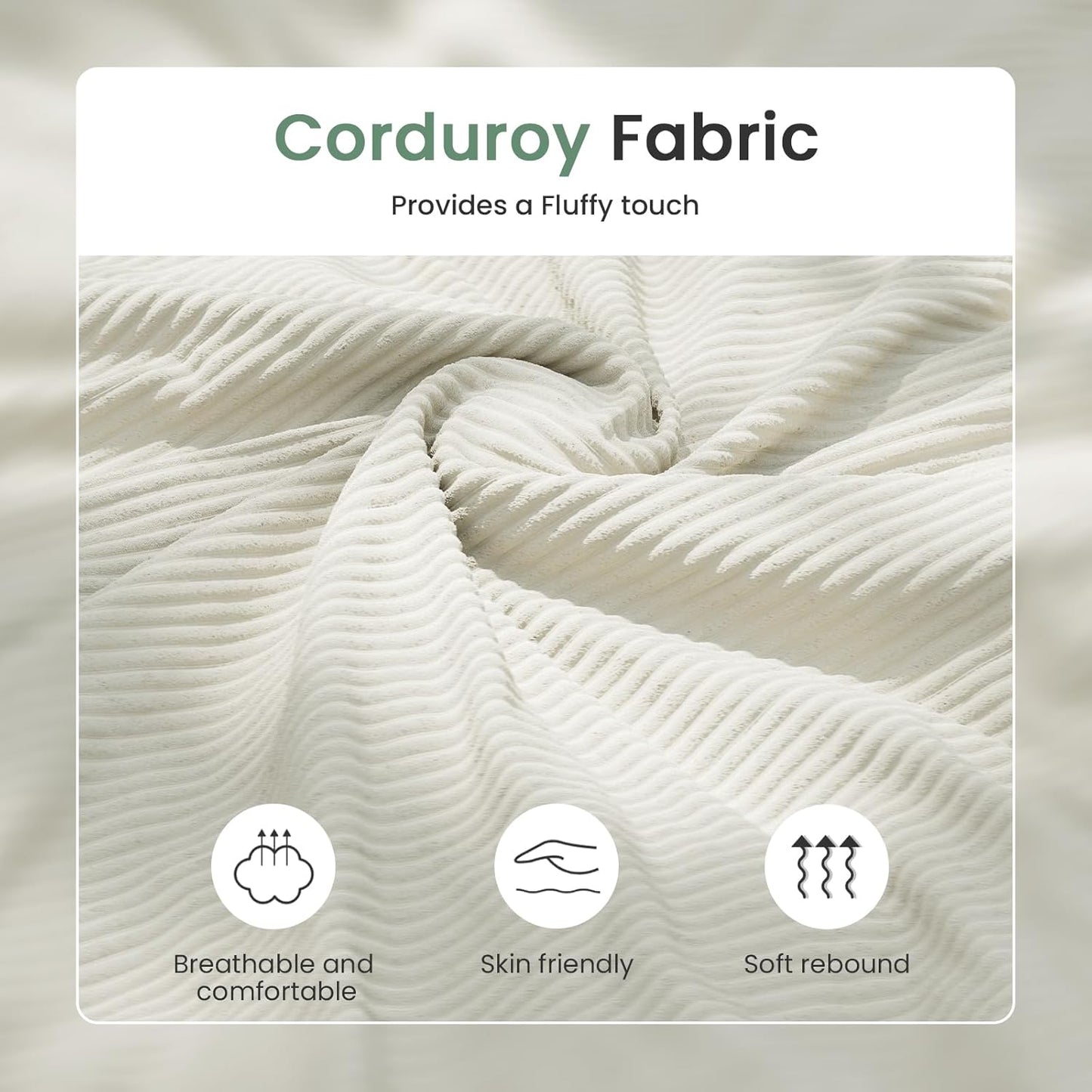 2 Pieces Corduroy Couch Set for Living Room, 5 Seats Cloud Sofa, Deep Seat Floor Couch for Bedroom, Futon Modern Sofa Bed, White Corduroy