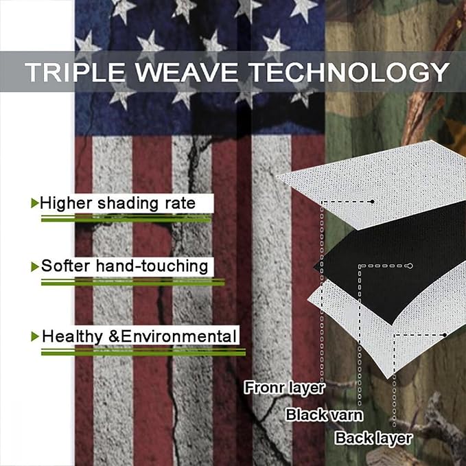 American Flag Curtains,Rustic Camo Forest Independence Day Drapes for Bedroom Living Room Kitchen Window Treatment 2 Panels Set Total Size 42" W X 63" L Inch