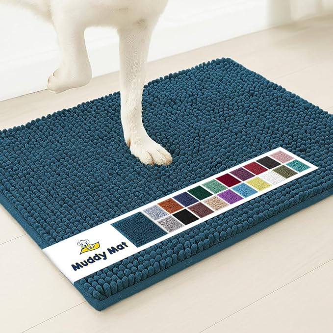 Muddy Mat® | Super Water Absorbent Door Mat Indoor, Microfiber Quick Dry Chenille Entryway Rug,Slip Resistant Front Door Mat,Indoor Mats for Entryway,Machine Washable Pet Rug, Atlantic Blue 30"x19"