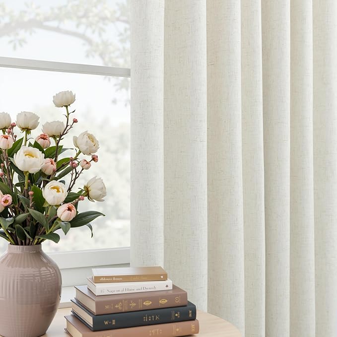 Naturall 100 Inch Pinch Pleated Linen Blackout Curtains, Thermal Insulated Drapes with Hooks for Bedroom Living Room, 2 Panel Set, 42" W x 100" L Inches