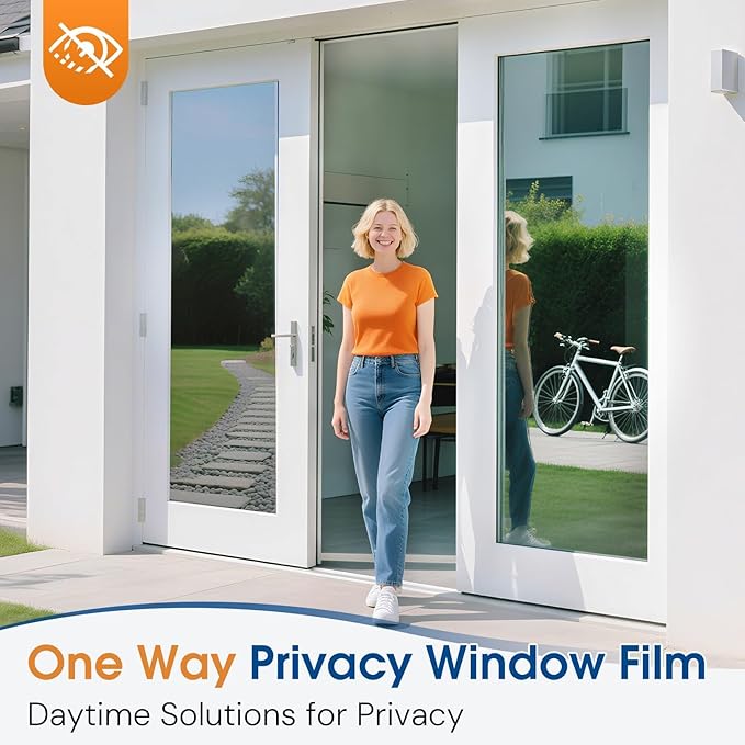 Homein One Way Privacy Window Film with Tool Window Tint for Home Heat Control Sun Blocking Anti UV Mirror Reflective Covering See Out Not in Static Cling No Glue Sliver 17.5" x 78.7"
