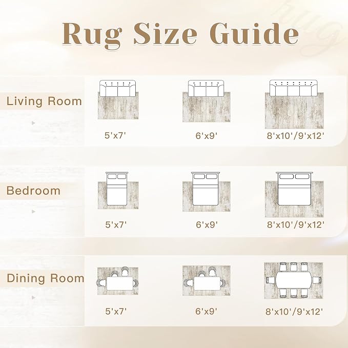 Washable Rug 10x14 Area Rugs for Living Room: Large Neutral Soft Rug Abstract Non Slip Low Pile Modern Carpet for Bedroom Kitchen Nursery Office Dining Room Indoor (Beige, 10'x14')