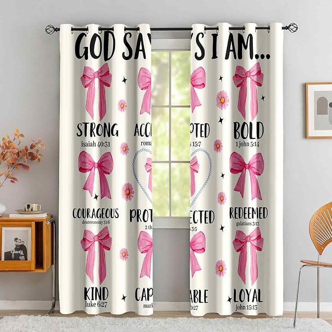 LUVIVIHOME Pink Bow Curtains, Cute Preppy Coquette Blackout Curtains for Girls Bedroom Living Room, Aesthetic Floral Bowknot Girly Room Decor, Inspirational Gifts for Women, 2 Panel Sets, 42x63 Inch