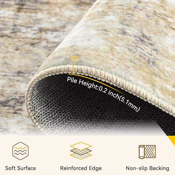 RELEANY Washable Area Rugs 8'x10' Non-Slip Modern Abstract Soft for Living Room Entryway Bedroom Kitchen, Print Pattern, Neutral Brown Gray