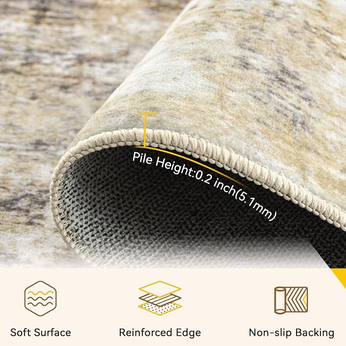 RELEANY Washable Area Rugs 5'x8' Non-Slip Modern Abstract Soft for Living Room Entryway Bedroom Kitchen, Print Pattern, Neutral Brown Gray