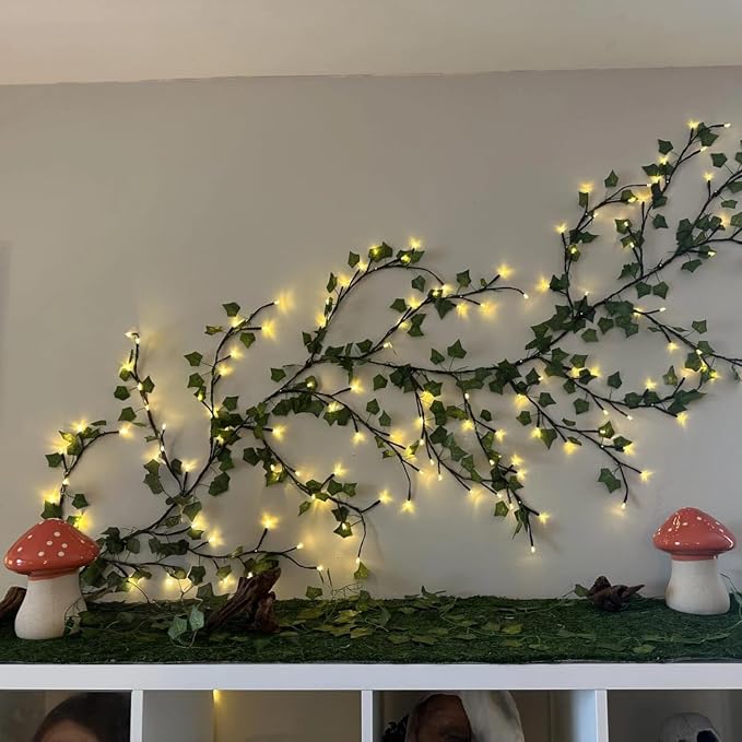 NIDISETPJAS Enchanted Willow Vine Lights with Ivy Vine, 18 Branches 144 LEDs Ivy Garland for Bedroom, Wall, Garden, Party, Wedding, Room Decor (Ivy Vine)
