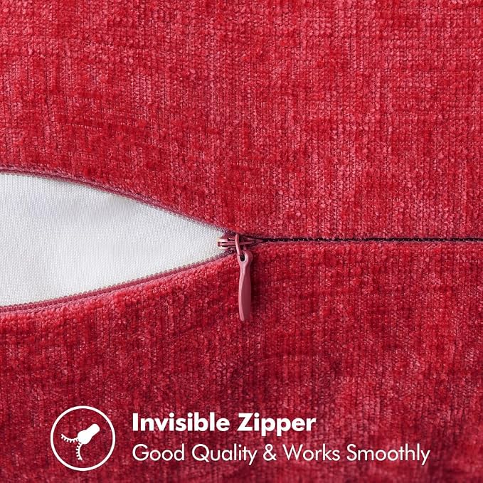 MIULEE Pack of 2 Pillow Covers 20x20 Inch Red Farmhouse Decorative Throw Pillow Covers with Stitched Edge Soft Chenille Solid Dyed Couch Pillow Covers for Sofa Bed Living Room