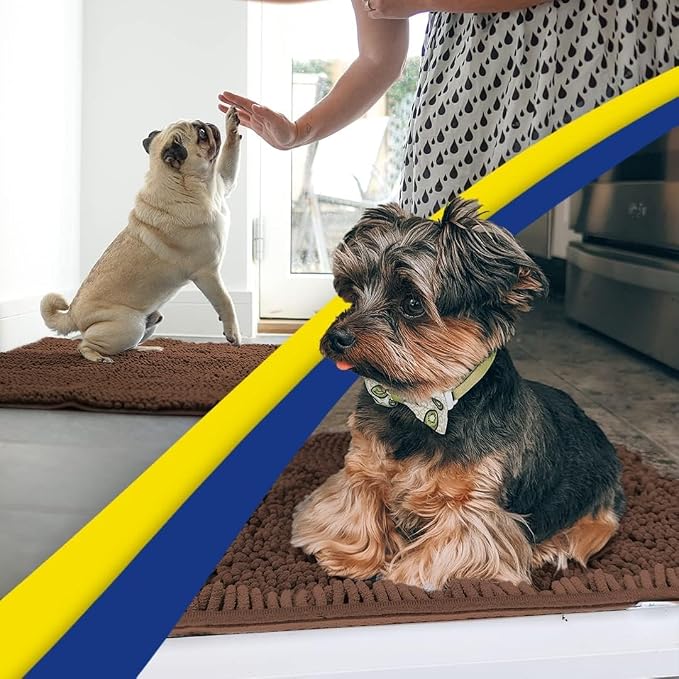 Muddy Mat® | Super Water Absorbent Door Mat Indoor, Microfiber Quick Dry Chenille Entryway Rug, Slip Resistant Front Door Mat, Indoor Mats for Entryway, Machine Washable Pet Rug, Brown 36"x72"