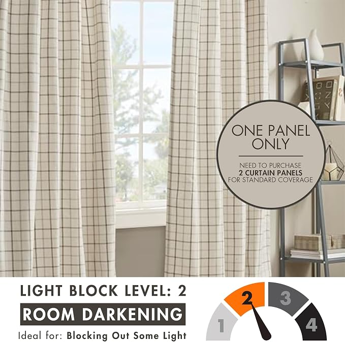 Madison Park Anaheim Cabin Plaid Curtain Window, Thermal Insulated Fleece Lining, Living Room Decor Room Darkening Drape for Bedroom, 1-Single Panel Pack, 50x108, Rod Pocket & Back Tab, Natural