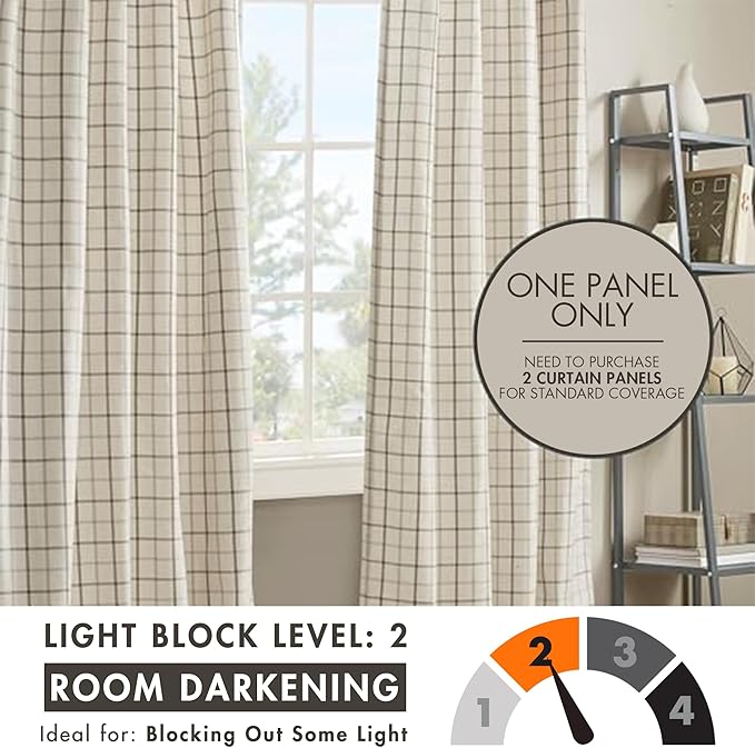 Madison Park Anaheim Cabin Plaid Curtain Window, Thermal Insulated Fleece Lining, Living Room Decor Room Darkening Drape for Bedroom, 1-Single Panel Pack, 50x63, Rod Pocket & Back Tab, Natural