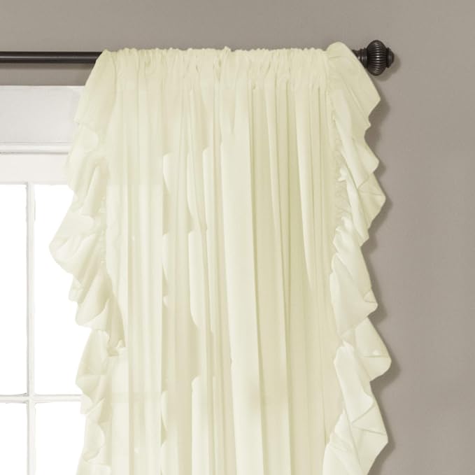 Lush Decor Reyna Ruffle Window Curtain Panel Set, Pair, 54" W x 84" L, Ivory - Flowy Curtain Set - Romantic Ruffle Curtains for Bedroom, Living room, or Dining Room - Farmhouse & Cottage Home Decor