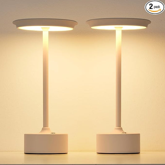PUSU Rechargeable Table Lamps Set of 2, White Cordless LED 4000mAh Battery Desk Lamp, Stepless Dimming & 3 Color 2700K-6000K, Portable Lamp for Bedroom, Living Room, Restaurant, Outdoor, Night Light