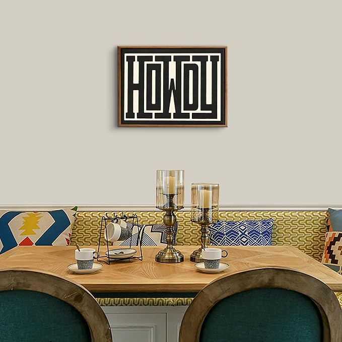 QIYFFBN Framed Funky Western Wall Decor Black and White Howdy Wall Art Big Texas Modern Canvas Picture Southwestern Country Ranch Sign Print Trendy Cowgirl Cowboy Farmhouse Art(16x24in Framed)