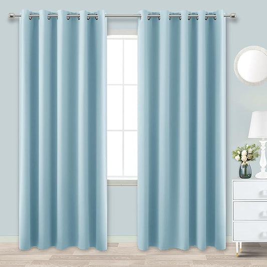 KOUFALL 72x84 Inch Length Light Blue Blackout Curtains for Living Room