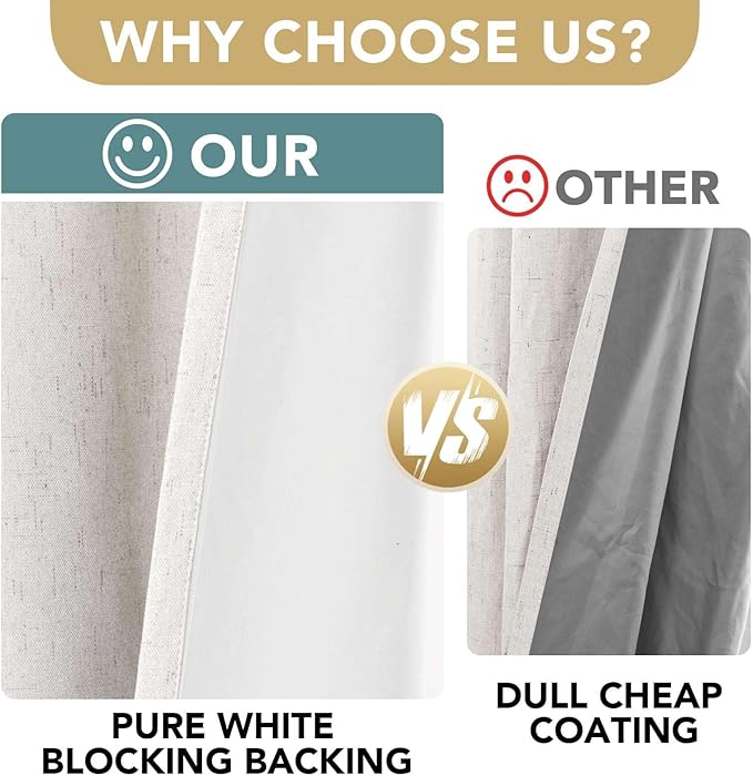 H.VERSAILTEX 100% Blackout Curtains Ivory, Linen Blackout Curtains 96 inch Curtains 2 Panel Set, Elegant Curtain for Bedroom Grommet Drapes for Living Room
